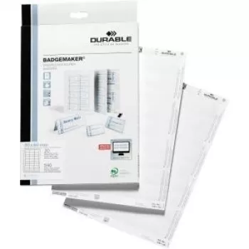 DURABLE BADGEMAKER® įdėklo etiketės 60 x 30 mm, baltos, 200 etikečių (A4, 20 lapų) 145102