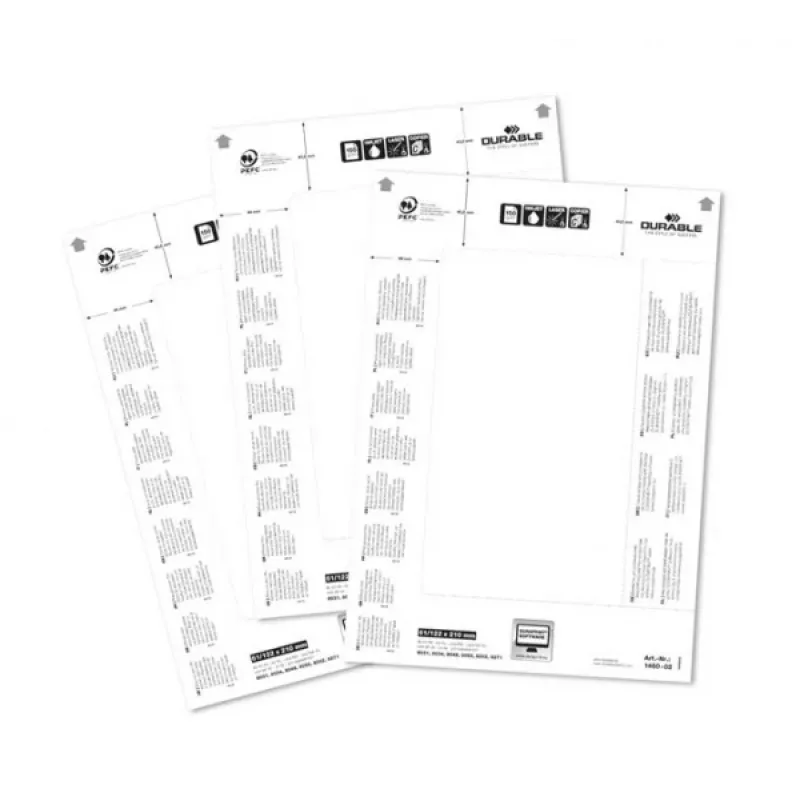 DURABLE BADGEMAKER® įdėklo etiketės 61 x 210 mm, 100 vienetų, baltas kartonas, lazeriniams/rašaliniams spausdintuvams 146002