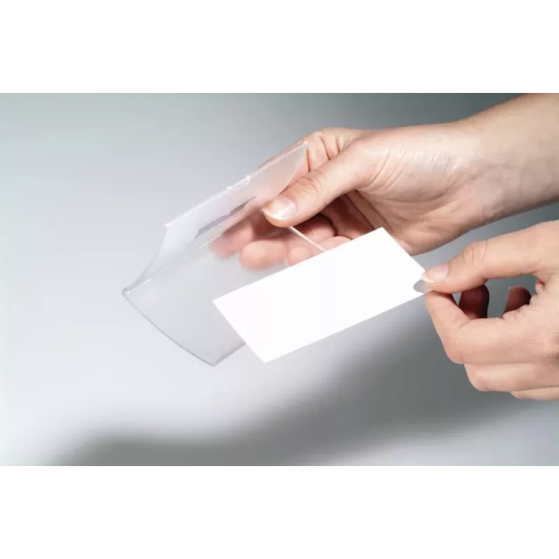 DURABLE CLICK FOLD magnetinis vardo kortelės laikiklis 90x54 mm, permatomas, 10 vienetų paketas (821519)