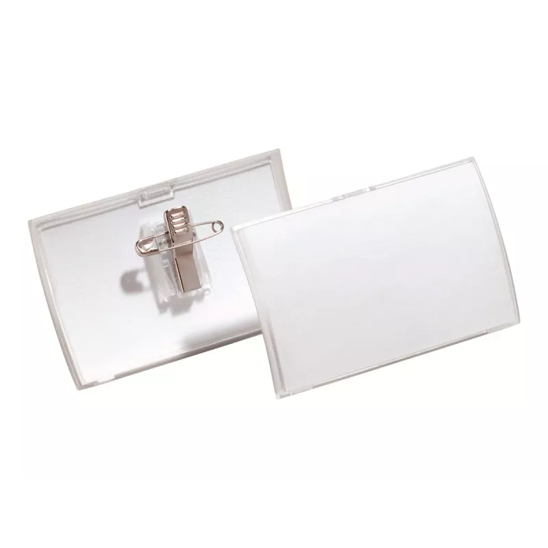 DURABLE CLICK FOLD vardinių kortelių laikiklis su kombinuotu segtuku, 90 x 54 mm, permatomas, 25 vnt. pakuotė (821419)
