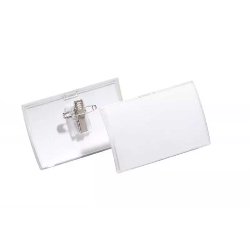 DURABLE CLICK FOLD vardinių kortelių laikiklis su kombinuotu segtuku, 90 x 54 mm, permatomas, 25 vnt. pakuotė (821419)