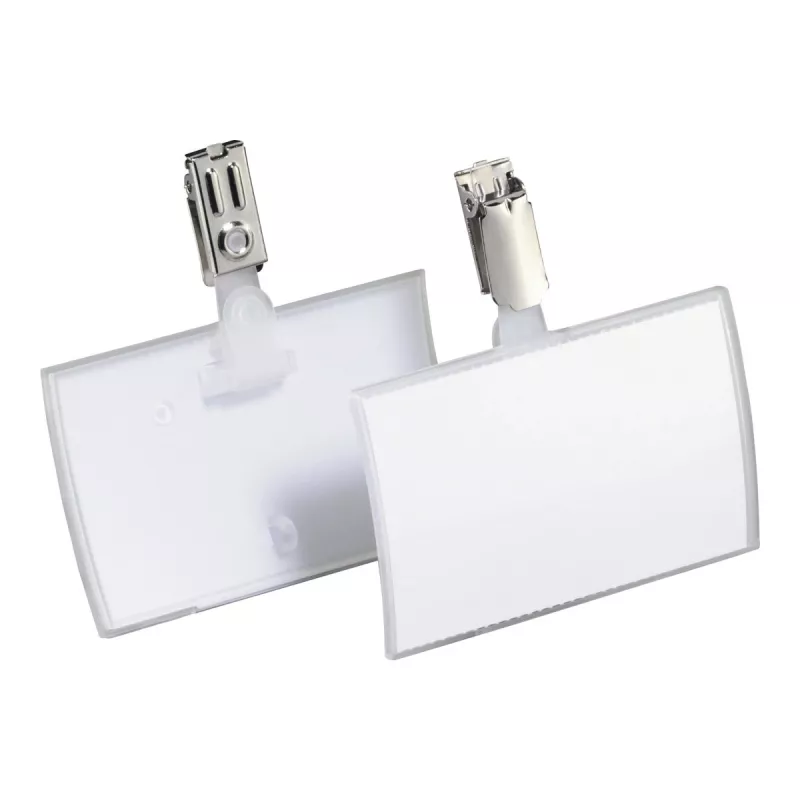 DURABLE CLICK FOLD vardinė kortelė su segtuku, 90x54 mm įdėklas, permatoma, 25 vnt. pakelis 821619