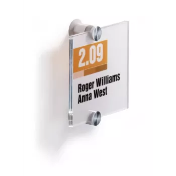 DURABLE CRYSTAL SIGN Durų ženklas 105x105 mm, berėmis akrilo stiklas, tvirtinimas varžtais, permatomas, 1 rinkinys 482019