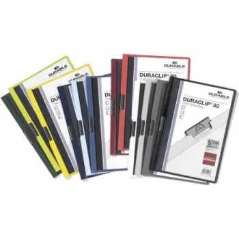 DURABLE DURACLIP 30 A4 PVC segtuvas su spaustuku, 30 lapų talpa, juodas/žalias/permatomas, 3 vienetų paketas 220032