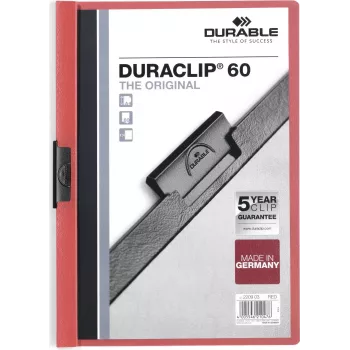 DURABLE DURACLIP 60 A4 segtuvas su spaustuku, juodas, su permatomu viršeliu, 60 lapų talpa, neslystantis spyruoklinis spaustukas, 25 vnt. paketas 220903