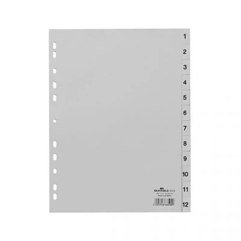 DURABLE Index Dividers A4 1-12 PP Full-Cover Grey