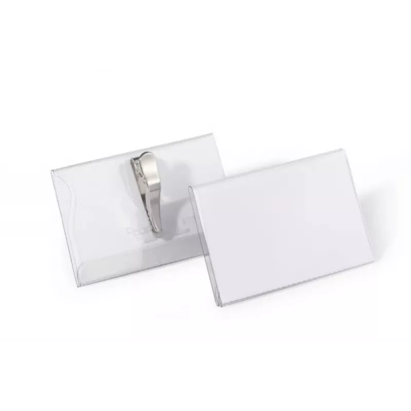 DURABLE vardinių kortelių laikiklis 54x90 mm su krokodilo segtuku, 25 vnt. pakuotė, permatomas 811119