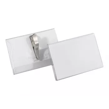 DURABLE vardinių kortelių laikiklis 54x90 mm su krokodilo segtuku, 25 vnt. pakuotė, permatomas 811119