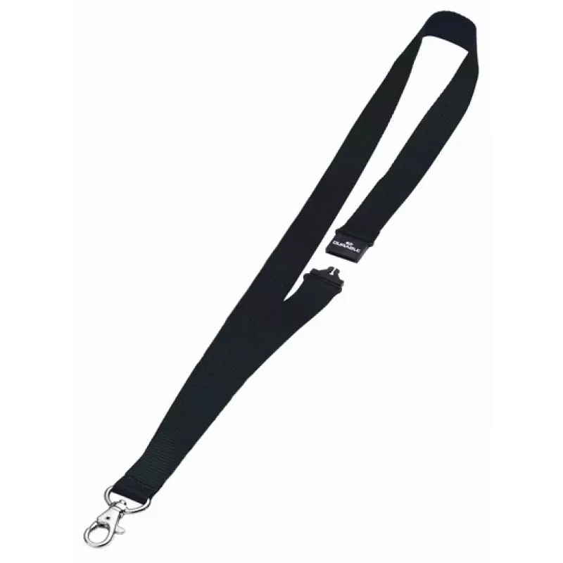 DURABLE tekstilinis kaklo dirželis 20 su karabino kabliu, juodas, 10 vnt. pakuotė (813701)