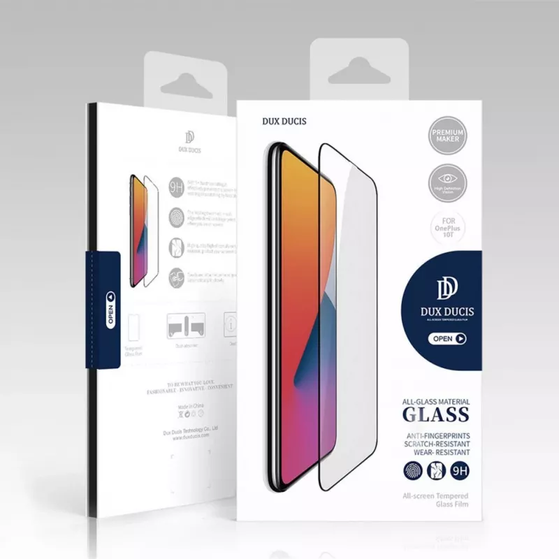 Dux Ducis 9D grūdinto stiklo ekrano apsauga, skirta OnePlus 10T / OnePlus Ace Pro, 9H kietumas, su juodu rėmeliu