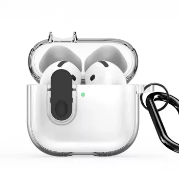 Dux Ducis Apple AirPods 4 PECL Series PC+TPU dėklas su karabinu, juodas permatomas