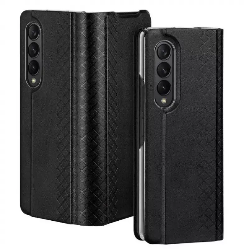 Dux Ducis Bril Series Flip Wallet Case, skirtas Samsung Galaxy Z Fold4, juoda, aukštos kokybės PU oda su stovu ir kortelių kišenėmis