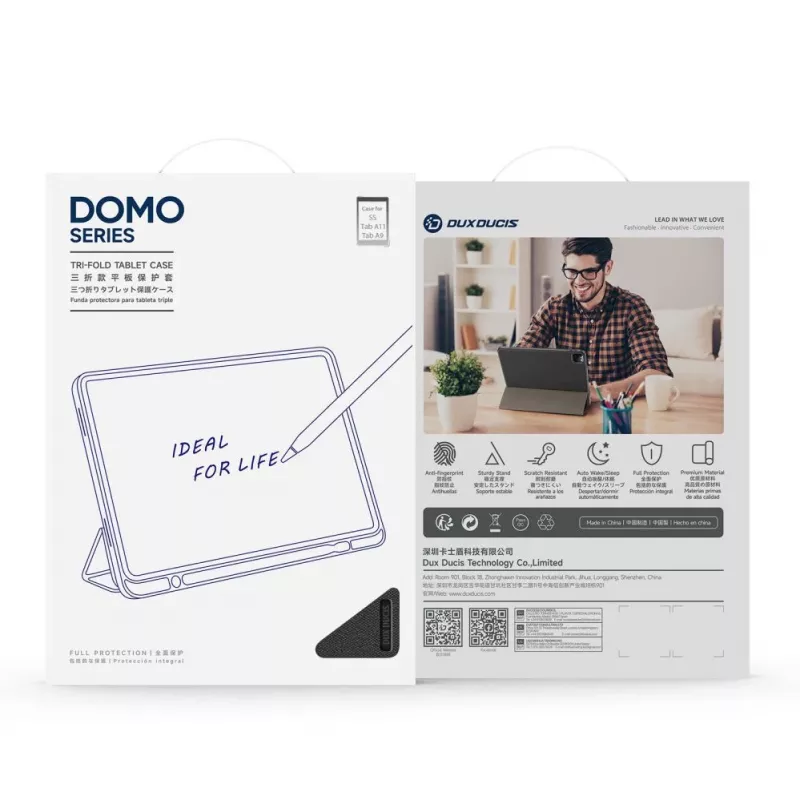 Dux Ducis Domo Series Tri-fold Stand PU Leather Tablet Cover, skirta Samsung Galaxy Tab A9 / Tab A11, mėlyna