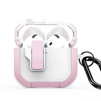 Dux Ducis PECP Series PC+TPU dangtelis su kabliuku, skirtas AirPods 4, balta rožinė