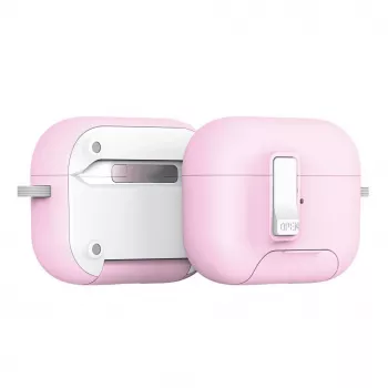 Dux Ducis PECQ Series PC+TPU dėklas su kabliuku, skirtas Apple AirPods Pro (2-osios kartos), baltas/rožinis