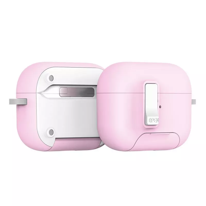 Dux Ducis PECQ Series PC+TPU dėklas su kabliuku, skirtas Apple AirPods Pro (2-osios kartos), baltas/rožinis