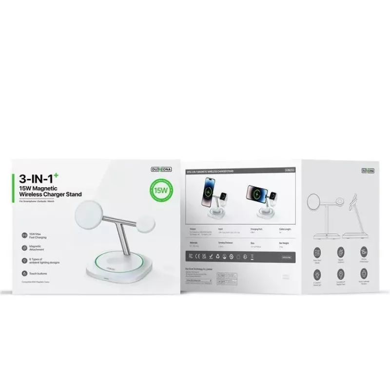 Duzzona W16 15W 3-in-1 belaidis magnetinis įkroviklis baltas