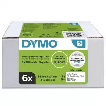 DYMO LabelWriter siuntimo ir vardinių ženklelių etiketės, 54 x 101 mm, baltos, nuolatinis klijai, 220 etikečių ritinyje