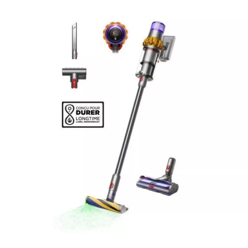 Dyson V15 Detect Absolute belaidis lazdelinis dulkių siurblys, nerūdijantis plienas, 240AW, LCD ekranas, 60 min. veikimo laikas