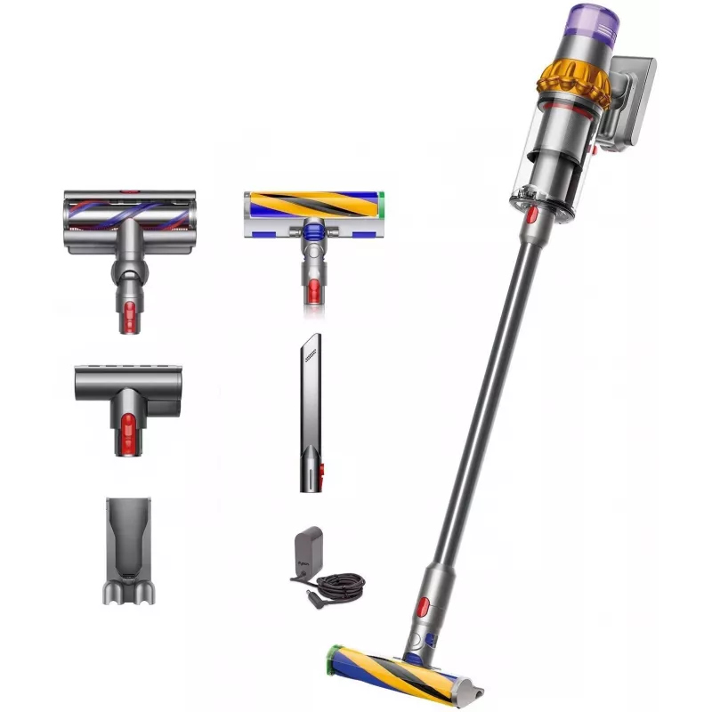 Dyson V15 Detect Absolute belaidis lazdelinis dulkių siurblys, nerūdijantis plienas, 240AW, LCD ekranas, 60 min. veikimo laikas
