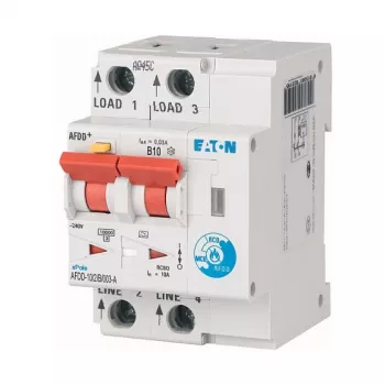 Eaton AFDD-10/2/B/003-A lanko gedimų aptikimo įtaisas su RCBO, 2 polių, 10 A, 30 mA, A tipo, 230 V, 6 kA, DIN bėgelis, 2 moduliai