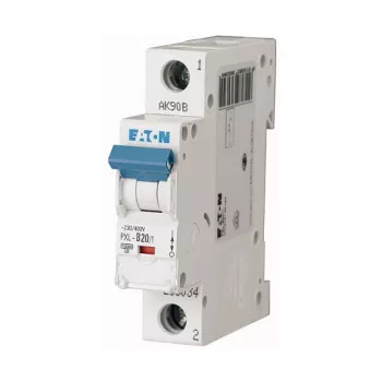Eaton PXL-B20/1 Miniature grandinės pertraukiklis 20A 1 poliaus B tipo 10kA DIN bėgio montavimui