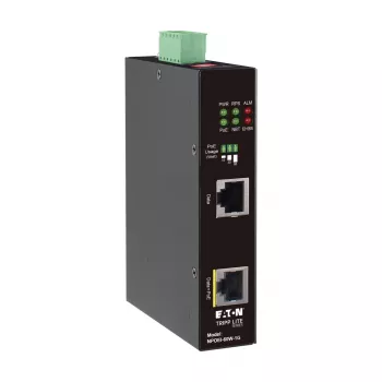 Eaton Tripp Lite serijos pramoninis Gigabit PoE++ inžektorius, 60W, 802.3bt, Midspan, -40°C iki 75°C, IP30, dvigubas 24-57VDC, DIN bėgelis, 1 prievadas, juodas