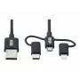Eaton Tripp Lite Series Universal USB-A to Lightning, USB Micro-B ir USB-C Sync/Charge kabelis (M/3xM), MFi sertifikuotas, juodas, 6 ft. (1,8 m)
