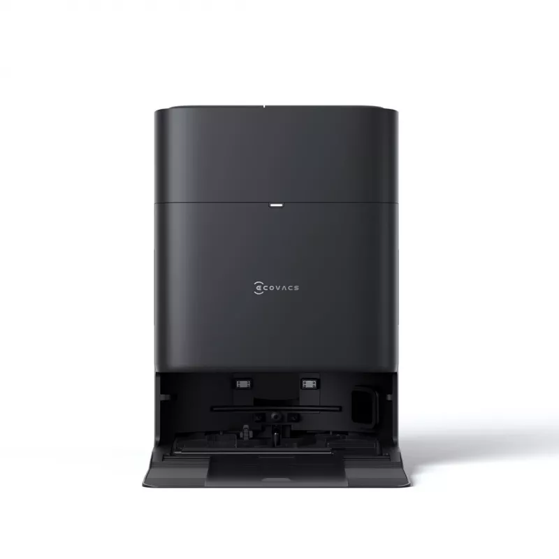 ECOVACS DEEBOT T80S OMNI robot dulkių siurblys su automatine ištuštinimo stotele, 6000 Pa siurbimo galia, karšto vandens grindų plovimas, karšto oro džiovinimas, AIVI 3D 2.0 kliūčių apėjimas, TrueMapping 2.0 LiDAR navigacija, juodos spalvos