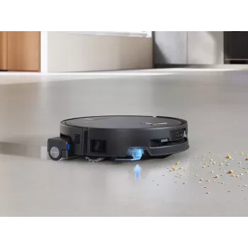ECOVACS DEEBOT T80S OMNI robot dulkių siurblys su automatine ištuštinimo stotele, 6000 Pa siurbimo galia, karšto vandens grindų plovimas, karšto oro džiovinimas, AIVI 3D 2.0 kliūčių apėjimas, TrueMapping 2.0 LiDAR navigacija, juodos spalvos