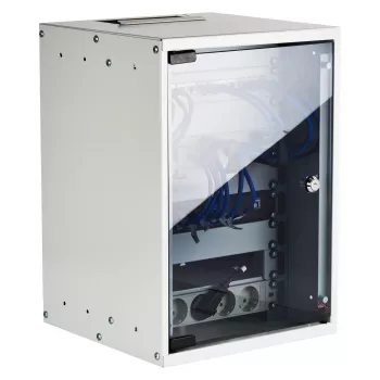EFB 10-Inch Wall Mount Cabinet 9U 300mm Depth Light Grey (RAL 7035) with Safety Glass Door