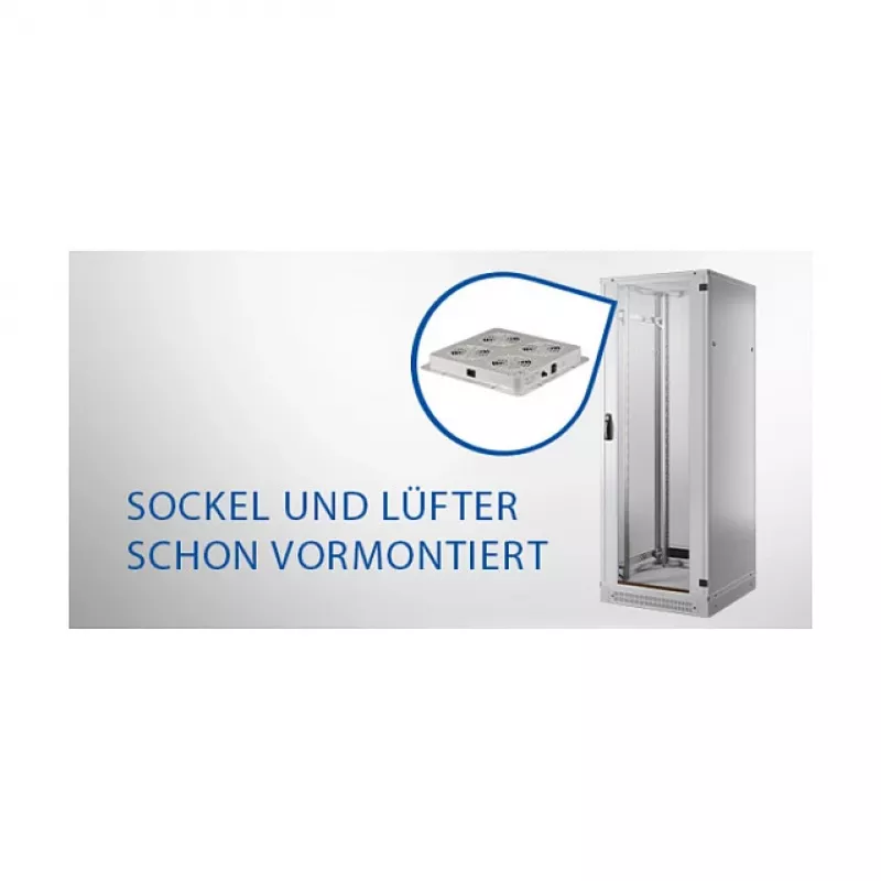 EFB 19 colių tinklo spinta PRO 42U, 800x1000 mm, RAL7035, 4 ventiliatorių stogo blokas, maitinimo šaltinis + cokolis