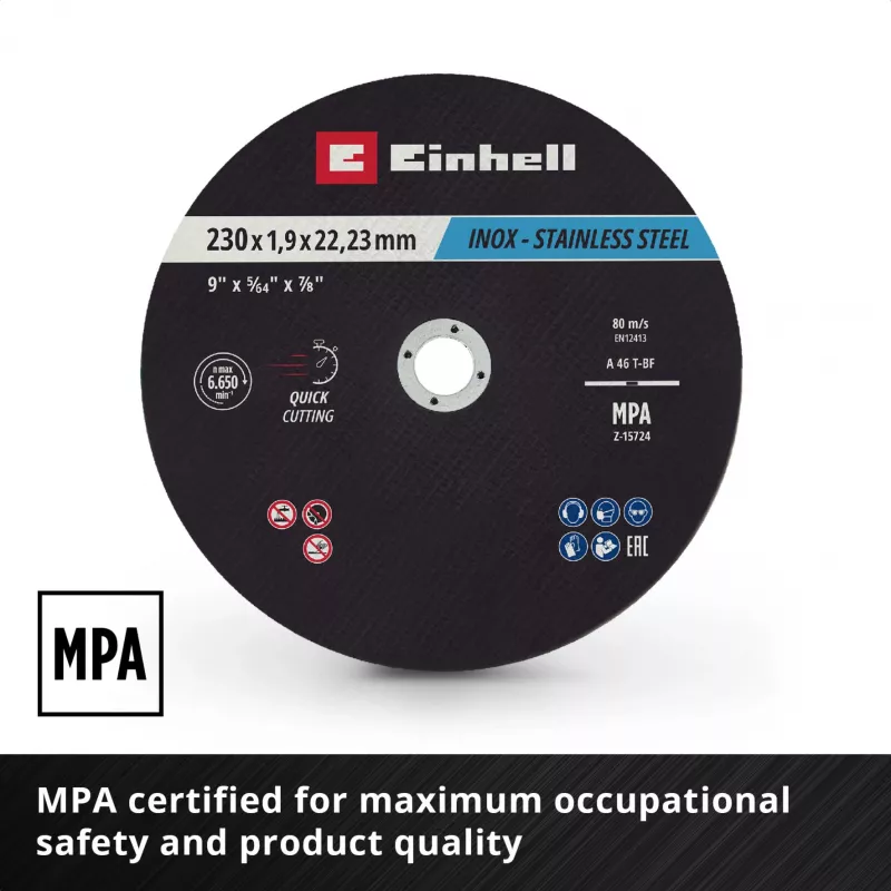 Einhell 230 x 2,0 mm plonos pjovimo diskai kampiniams šlifuokliams, 10 vnt. paketas 711524