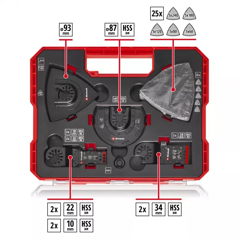 Einhell 708135 XL-PLUS-CASE BiM HSS daugiafunkcio įrankio priedų rinkinys, 10 dalių