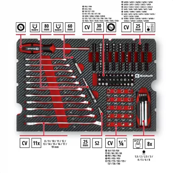 Einhell E-Case 201-dalių mechaniko įrankių rinkinys (chromo vanadžio plienas, sukraunamas) (370513)