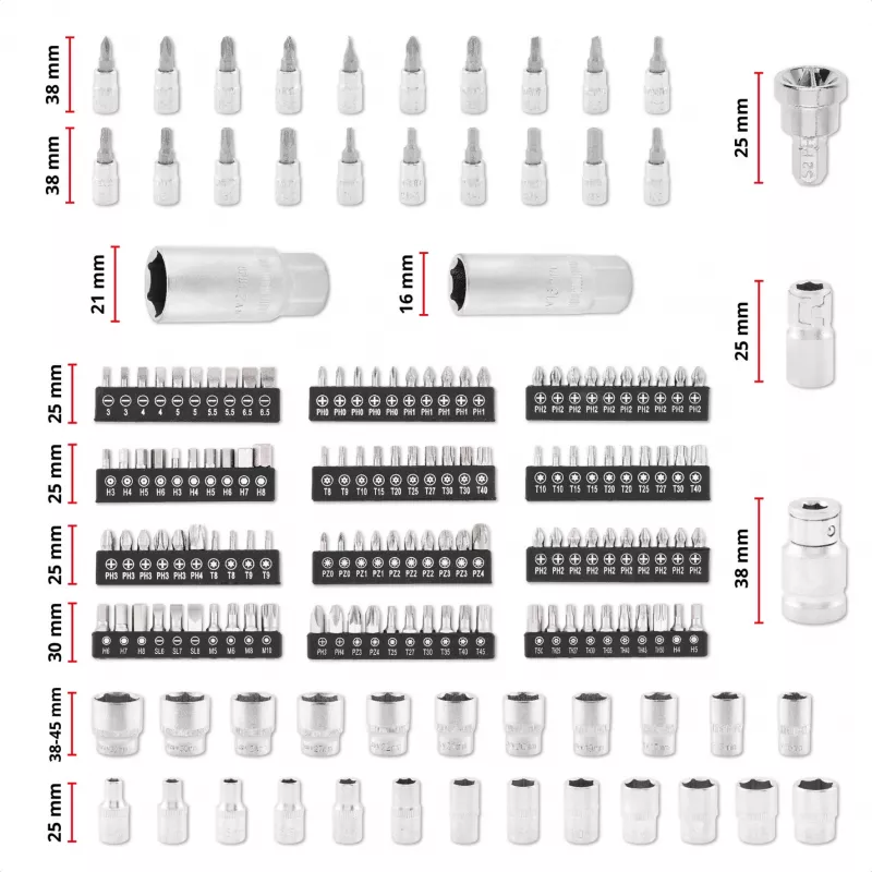 Einhell E-Case 201-dalių mechaniko įrankių rinkinys (chromo vanadžio plienas, sukraunamas) (370513)
