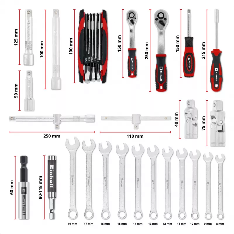 Einhell E-Case 201-dalių mechaniko įrankių rinkinys (chromo vanadžio plienas, sukraunamas) (370513)