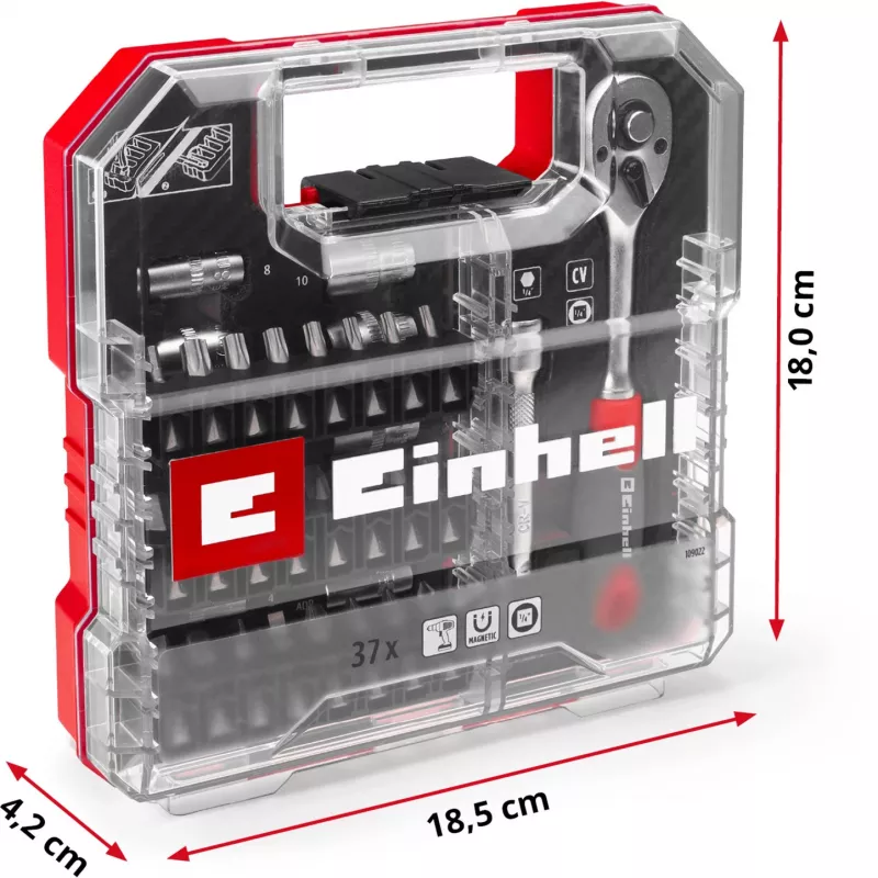 EINHELL-KWB Veržliarakčių ir antgalių rinkinys 1/4 colio, 37 dalių, L-CASE dėkle