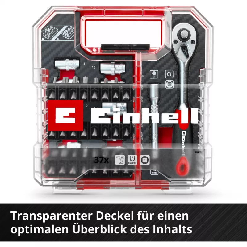 EINHELL-KWB Veržliarakčių ir antgalių rinkinys 1/4 colio, 37 dalių, L-CASE dėkle