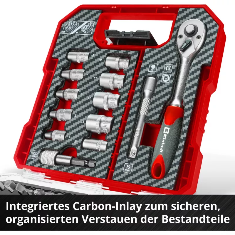 EINHELL-KWB Veržliarakčių ir antgalių rinkinys 1/4 colio, 37 dalių, L-CASE dėkle
