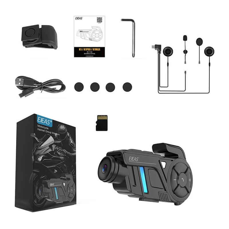 EJEAS K1Pro+ motociklo domofonas su 1080P įrašymo įrenginiu – vienas domofonas