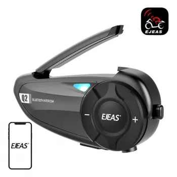 EJEAS Q2 Motociklo interkomo sistema su Bluetooth 5.1, 800 m atstumu, IP65, DSP ir CVC triukšmo slopinimu, FM radiju, balso asistentu, USB-C, iki 20 h pokalbio laiko