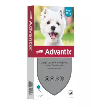 ELANCO Advantix Spot-On tirpalas mažiems šunims 4-10 kg, 4 pipetės x 1 ml