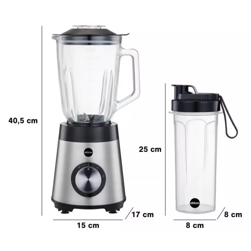 ELDOM BK7S STALO 2.0 L Stiklinis blenderis 1000 W juodas/sidabrinis