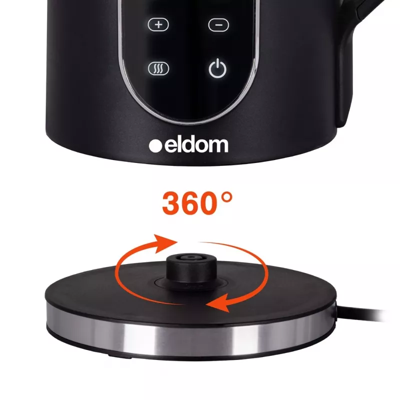 ELDOM C560 Nuvia belaidis virdulys su temperatūros valdymu, 1,7 L, 2200 W, LED ekranas, nerūdijantis plienas/juodas