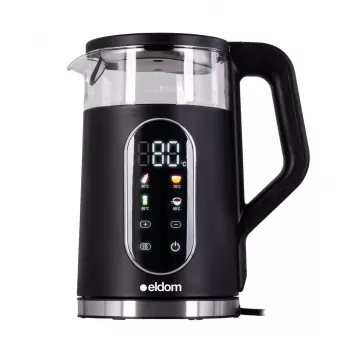 ELDOM C560 Nuvia belaidis virdulys su temperatūros valdymu, 1,7 L, 2200 W, LED ekranas, nerūdijantis plienas/juodas