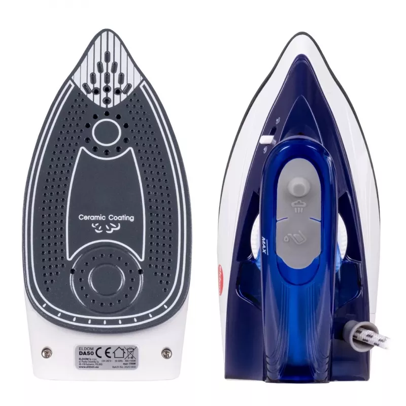 ELDOM DA50 kelioninis lygintuvas 900W mėlynas su garais, sulankstoma rankena, nelipniu padu, 40 ml talpa