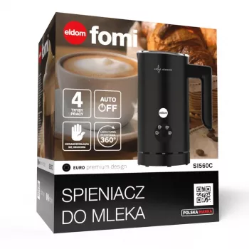 ELDOM SI560C pieno plaktuvas juodas - 500W automatinis karšto ir šalto putojimo, 300ml šildymo, nerūdijantis plienas