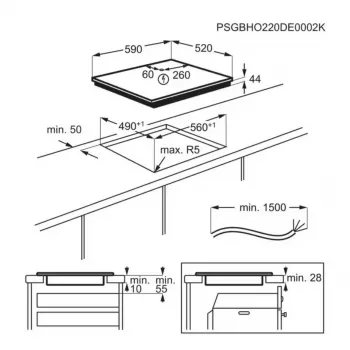Electrolux EIV64453 Juoda įmontuojama 60 cm zoninė indukcinė kaitlentė 4 zonos