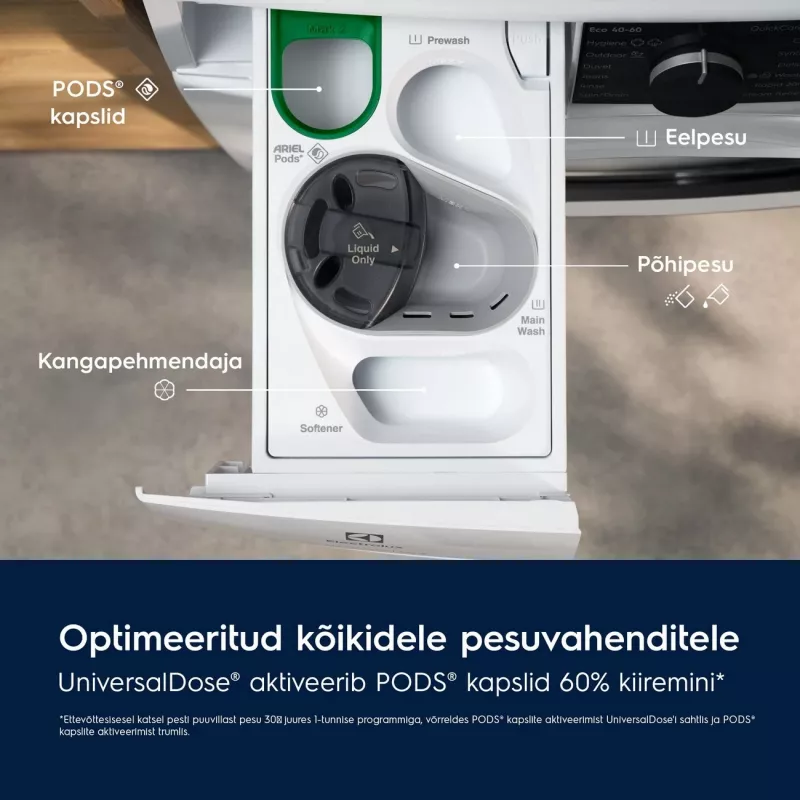 Electrolux SteamCare 700 UniversalDose skalbimo mašina, 10 kg, 1600 aps./min, balta